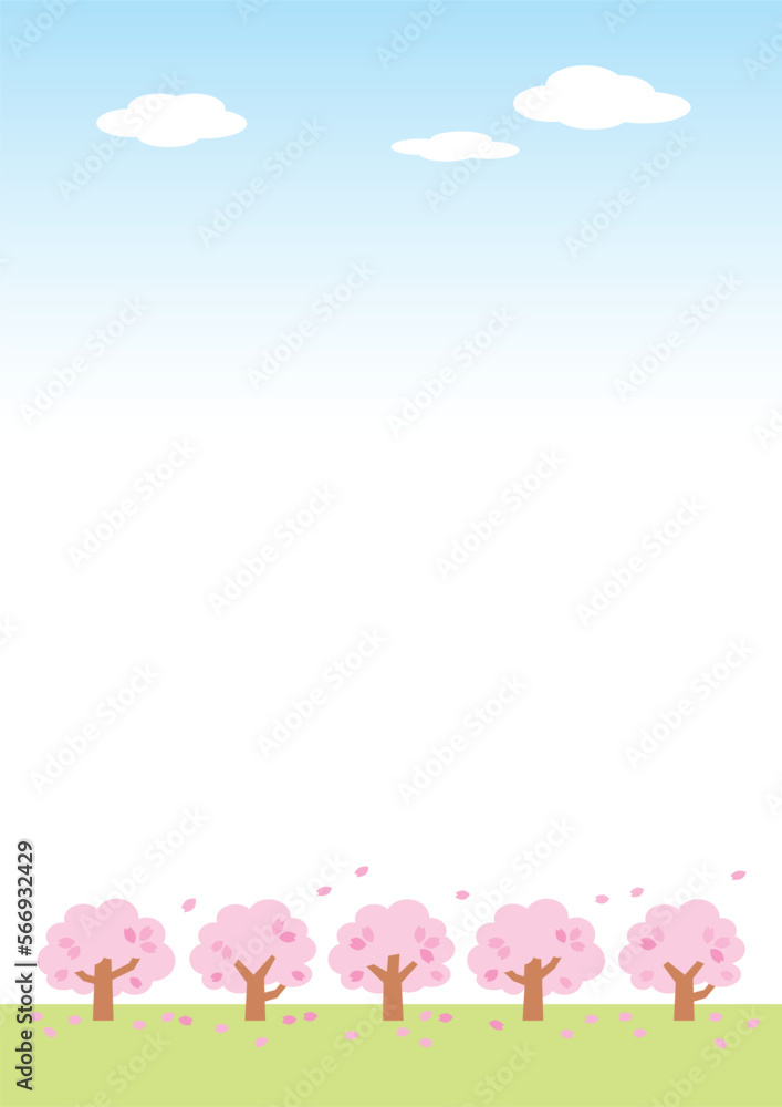 桜並木と青空のイラスト_縦
