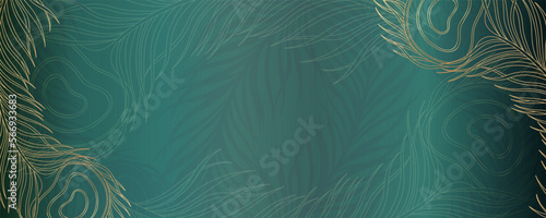 Horizontal banner with peacock feathers. Luxury and beautiful decoration design for text background. Modern transparency wallpaper.