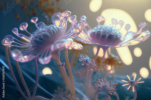 Delicate alien flowers. Created with Generative AI technology.