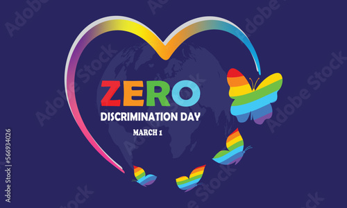 Discrimination Day banner background. It includes rainbow colored butterflies and love shape. Vector illustration