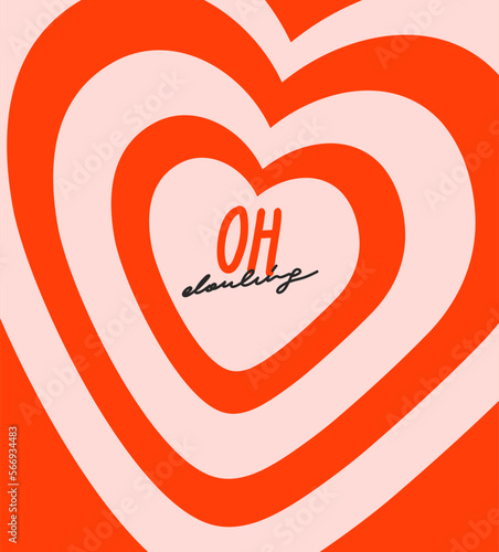 Hand drawn vector abstract graphic contemporary modern art,aesthetic fashion illustration with beautiful modern red herat and Oh darling lettering.Vanentines day concept cards design.Love hearts card.