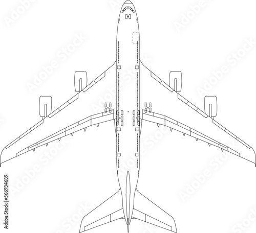 Top view passenger airplane illustration vector sketch