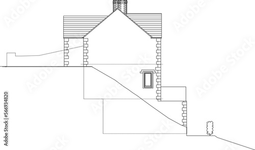 Photographie Vector sketch illustration of an old villa on a hillside