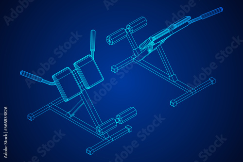 Modern exercise machine for the back and abs. Hyperextension simulator.