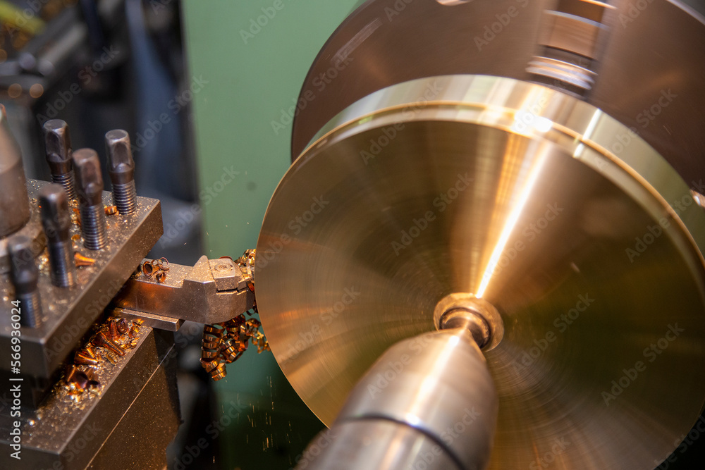 The lathe machine finish cut the brass parts by lathe tools. The lathe machine finish cut the brass parts by lathe tools.