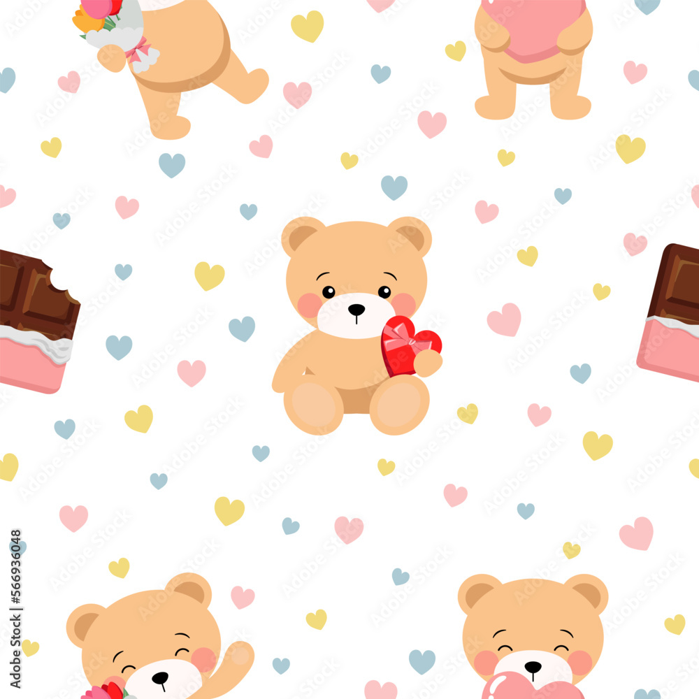 Cute valentine bear seamless pattern. vector cartoon design Cute valentine bear seamless pattern. vector cartoon design