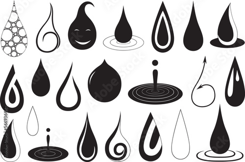 Collage of different liquid drops isolated on white