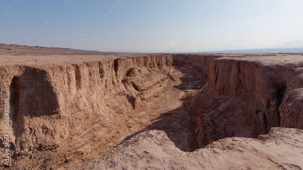 View of a beautiful Keshit canyon on the outskirts on the outskirts of Lut desert in Kerman Province, Iran