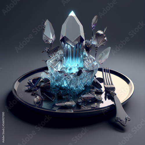 immortal Crystal on a plate created with Generative AI technology. Generative AI.