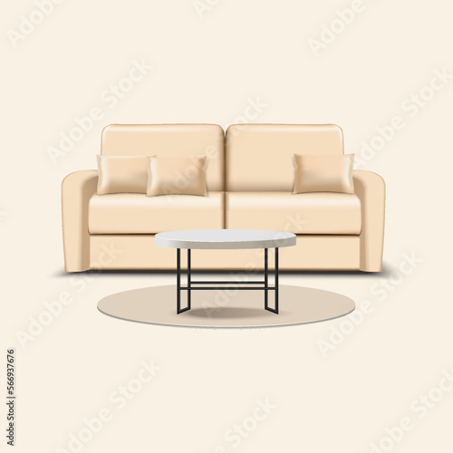 Sofa chair with table vector art on isolated