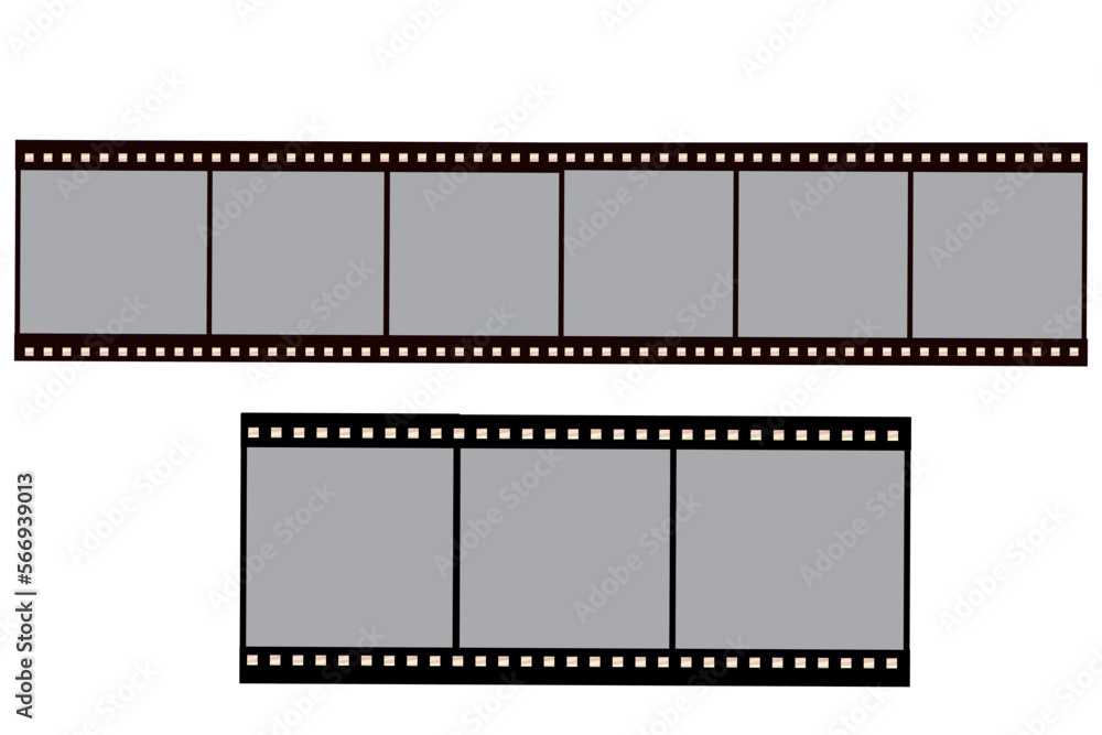 Film strip, empty tape border frame isolated on white background