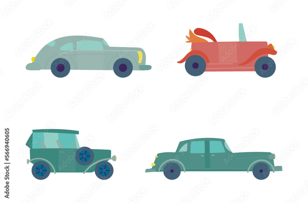 set of toy cars isolated on white