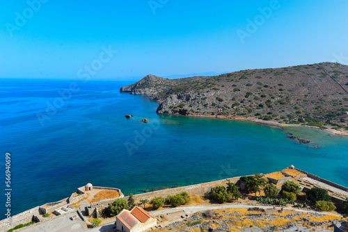 Blick von der Festung Spinalonga (Kalydon) auf die Halbinsel, Agios Nikolaos, Kreta (Griechenland)