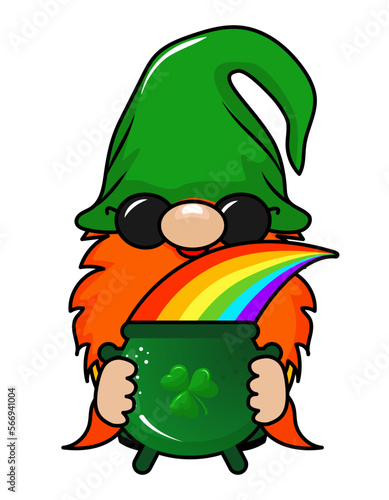 One Lucky Gnome - funny St Patrick's Day design for poster, t-shirt, card, invitation, sticker, banner, gift. Irish leprechaun shenanigans lucky charm clover funny quote.