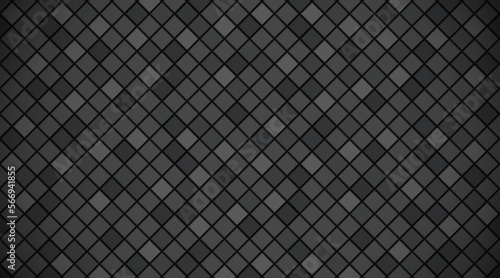 Black ceramic square tiles pattern horizontal background. Elegant home interior, bathroom and kitchen wall and floor rhombus texture. Vector dark grey glossy brick wall background.