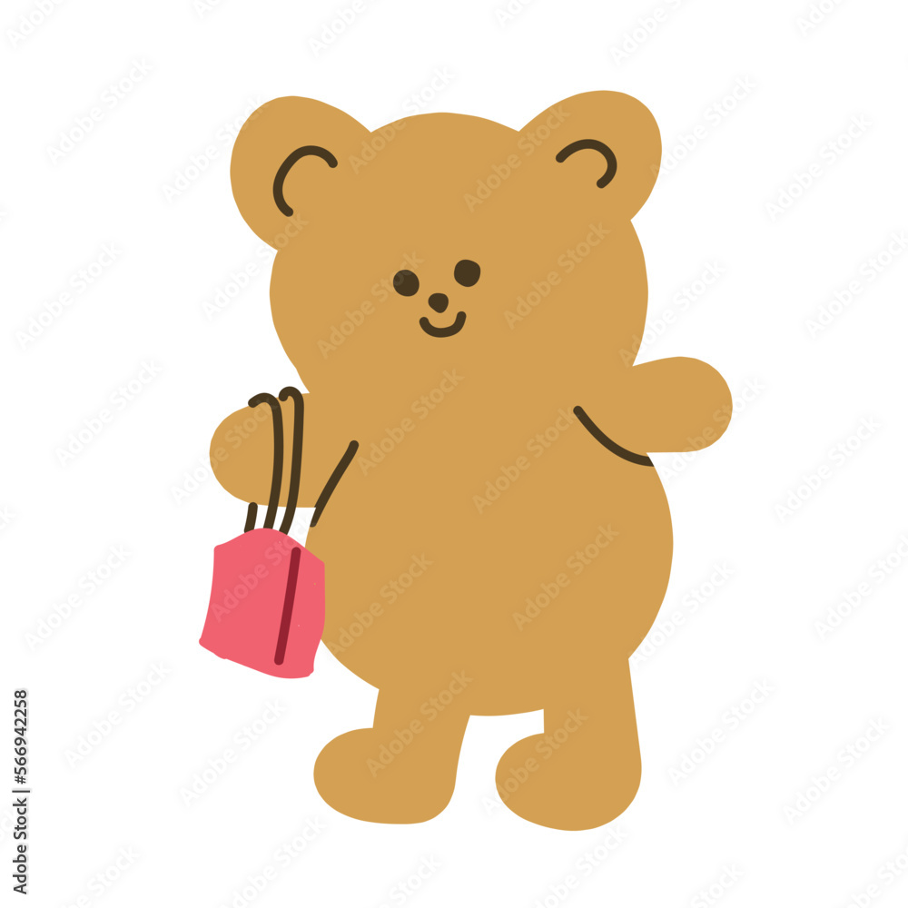 Obraz premium happy teddy bear with a shopping bag doodle vector