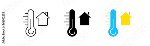 Room temperature icons set. Thermometer, home, comfort, global warming, summer, heat, warmth, up, meteorology, degrees, health, fever. weather concept. vector line icon in different styles