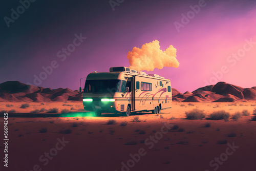 Breaking Bad Inspiration: Desert Meth Cooking Scenario in a RV Trailer 