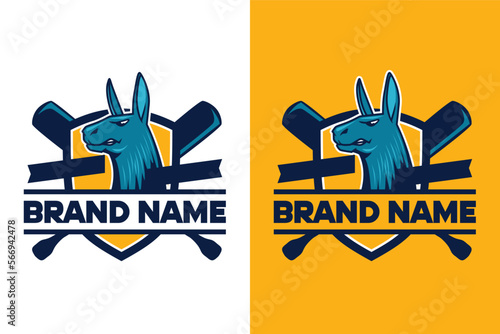 llama alpaca baseball player emblem illustration logo design