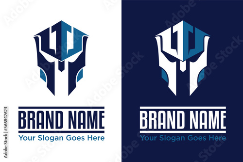 Letter W spartan warrior helmet illustration logo design