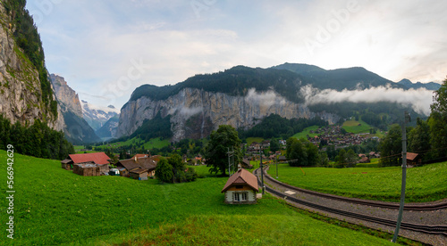 View of Lauterbrunnen Valley from the Wengernalp Railway photo