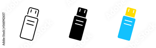 Flash drive icon. Document management, access, lock, folder, backup file, calculator, accounting, database, gear, phone. Gadgets concept Vector line icon in different styles
