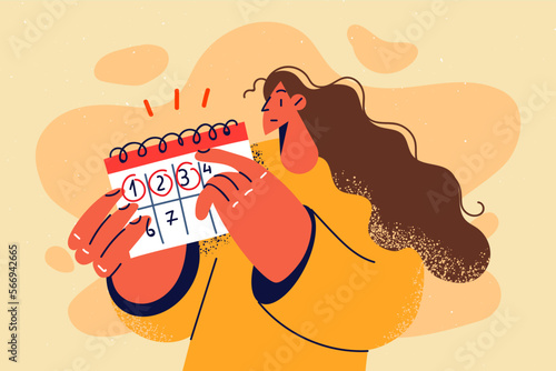 Woman count circle days in calendar 