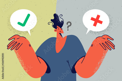 Confused man think of pros and cons
