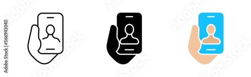 Facetime icons set. Videoconferencing, internet, business, computer, technology, camera, broadcast, office, remotely, employee, technology. communication concept. vector line icon in different styles