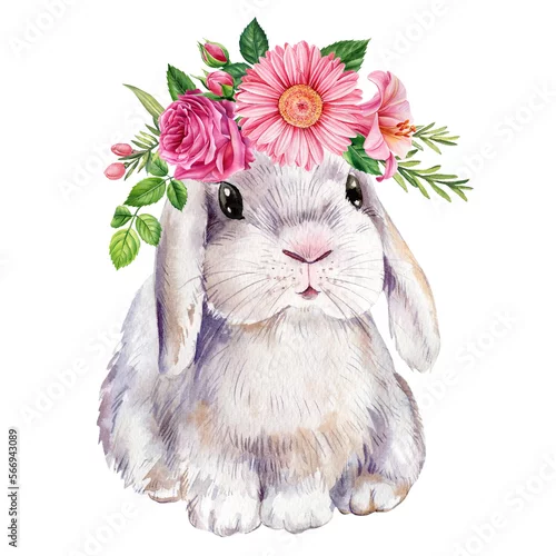 Fototapeta samoprzylepna Króliczek z kwiatami