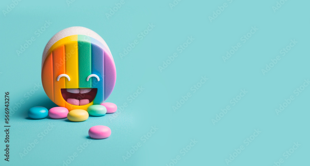 Emoticono de pastilla colorida, generative ai.