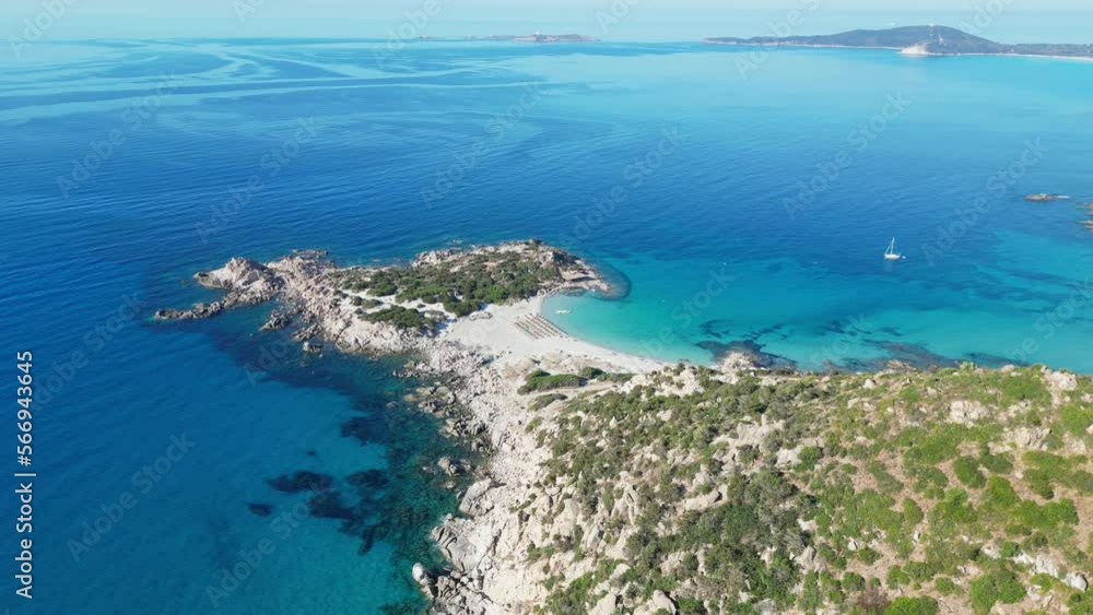 White Sandy Punta Molentis Beach in Villasimius, Sardinia - Aerial 4k Tilting Down White Sandy Punta Molentis Beach in Villasimius, Sardinia - Aerial 4k Tilting Down
