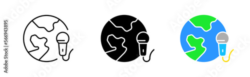 Podcast icons set. Communication, planet, internationality, app, chat, dialogue, social networks, gadgets, people, interlocutor. communication concept. vector line icon in different styles