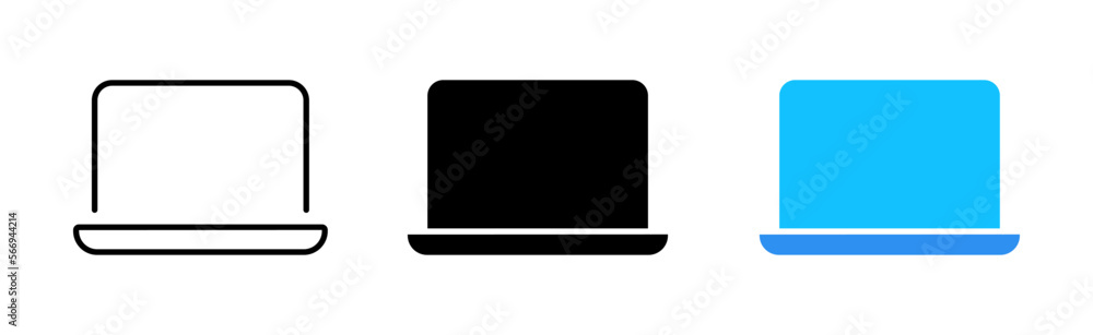 Laptop icon set. PC, gadget, technology, characteristics, leisure, entertainment, characteristics, freelance, program, OS, business, office. technology concept. vector line icon in different styles Laptop icon set. PC, gadget, technology, characteristics, leisure, entertainment, characteristics, freelance, program, OS, business, office. technology concept. vector line icon in different styles