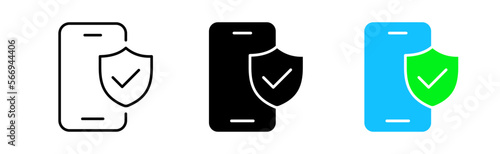 Security icons set. Smartphone, antivirus, shield, privacy, vpn, anonymity, reliability, authentication, identification. Technology concept. Vector line icon in different styles