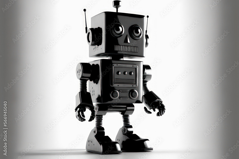Silhouette of vintage tin robot toy isolated on a white background. Generative AI