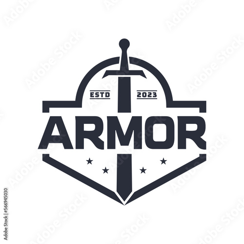 Design inspiration Blade Armor Weapon Silhouette Emblem Badge Label logo design,symbol template