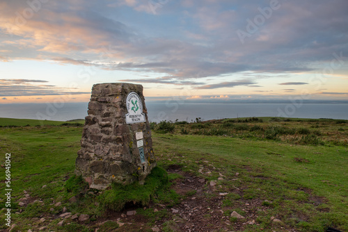 Obraz na plátně Trig point at Selworthy Beacon on North Hill, Exmoor at sunset