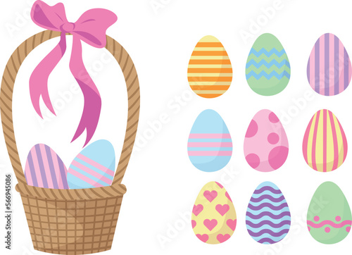 Wicker basket with Easter eggs
