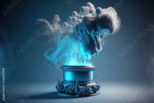 Stunning Showcase Lighting Spotlight And Smoke Boldness Bizarre with Light Steel Blue Colors Fantasy Concept For Product Display And Presentation With Smoky Cloudy Background. Generative AI
