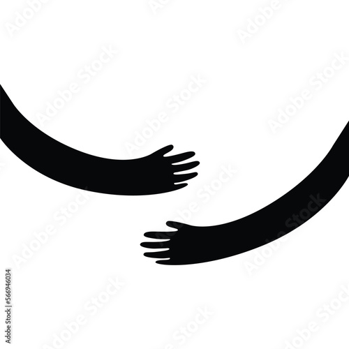Human hands holding or embracing something logo sign. Creative emblem with arms in black color vector illustration. Unique logotype design template. Isolated on white