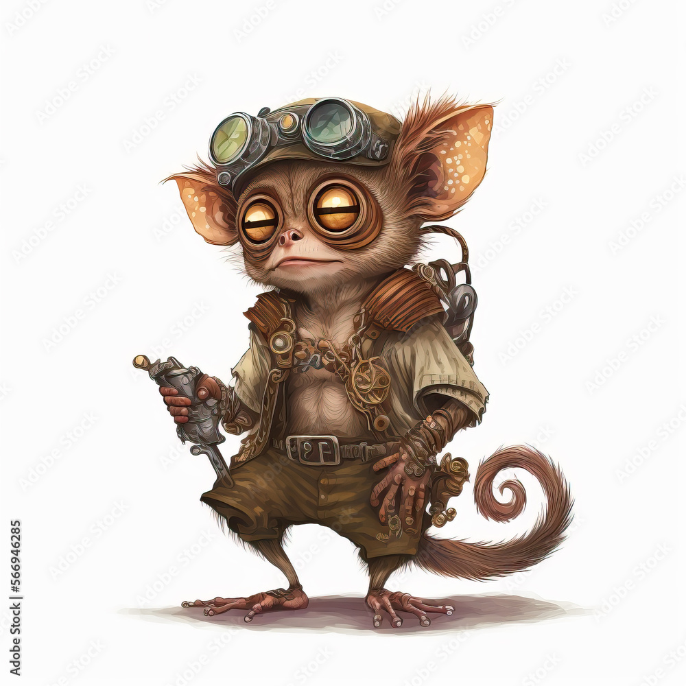 Fototapeta premium Steampunk Cartoon Philippine Tarsier Character