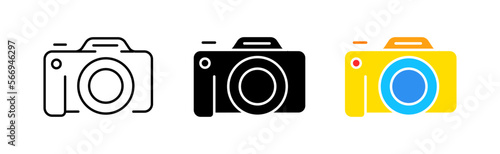 Camera line icon. Photo, film, camera lens, tripod, cinema, video, filming, color correction, photo processing, exposure, contrast. Vector icon in line, black and colorful style on white background