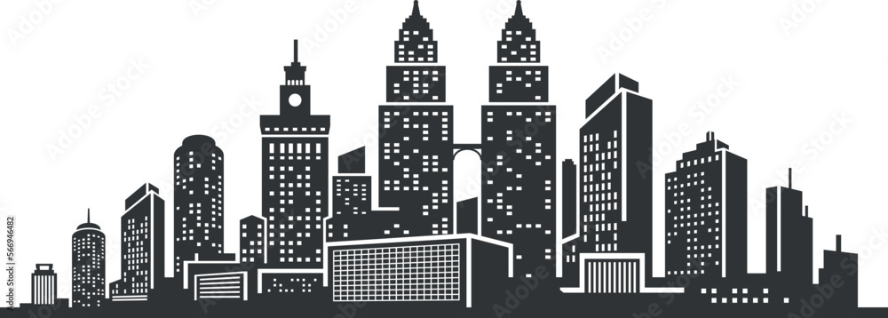 City landscape black monochrome silhouette cityscape background isometric vector illustration