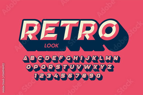 Retro style font design, alphabet letters and numbers vector illustration