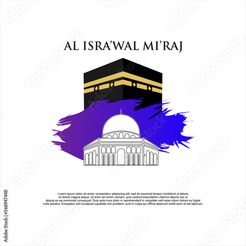 Al-Isra wal Mi'raj Translate: The night journey Prophet Muhammad Vector Illustration For Poster Template and Flyer, Simple Background of Isra Mi'raj Ceremony