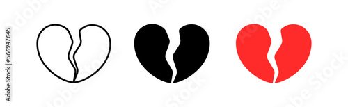 Broken heart line icon. Sadness, betrayal, disappointment, wounded soul, torment, pain. Relationship concept. Vector icon in line, black and colorful style on white background