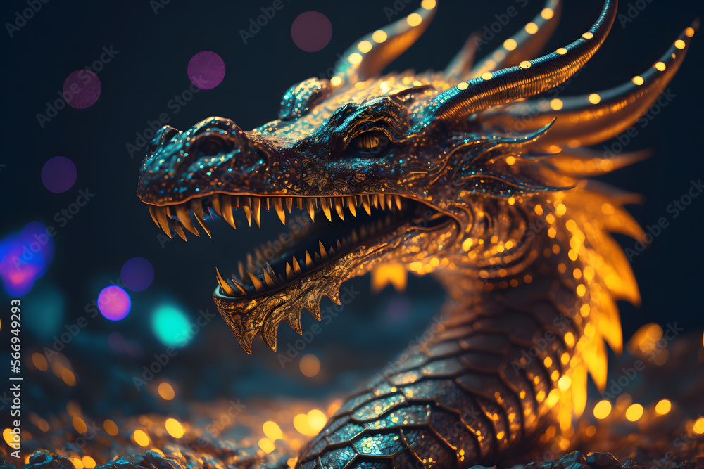 Statuette d'un dragon en or sortant d'un trésor » IA générative Statuette d'un dragon en or sortant d'un trésor » IA générative