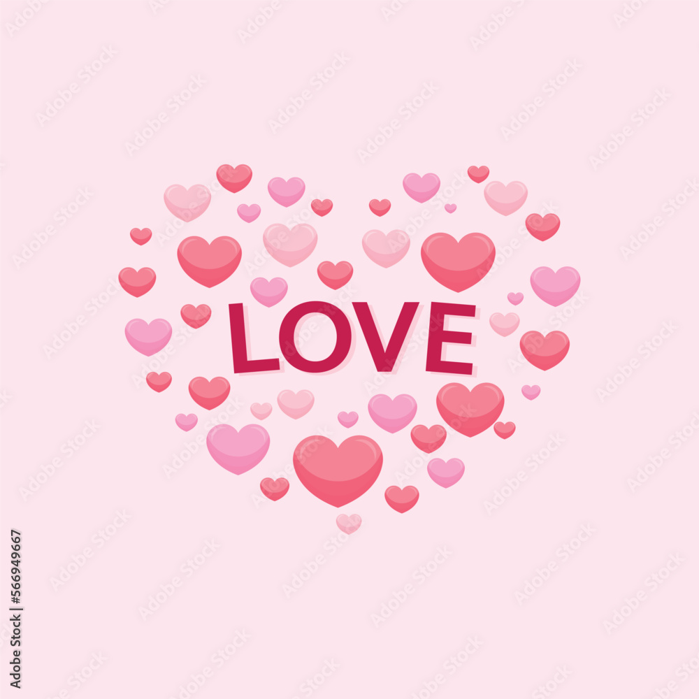 Valentine heart with love text background.