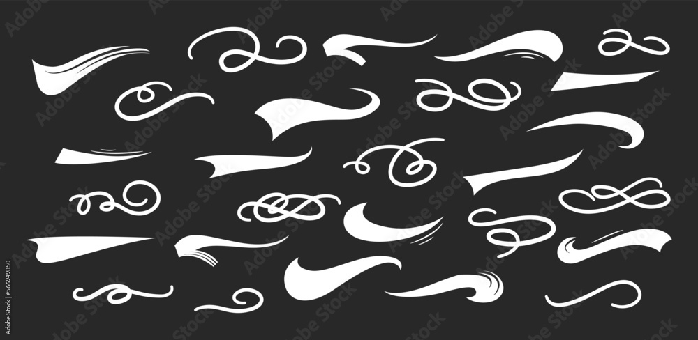 Handmade swooch tail set, brush lines in doodle. Lettering underlines strokes isolated on white background. Vector illustration Handmade swooch tail set, brush lines in doodle. Lettering underlines strokes isolated on white background. Vector illustration